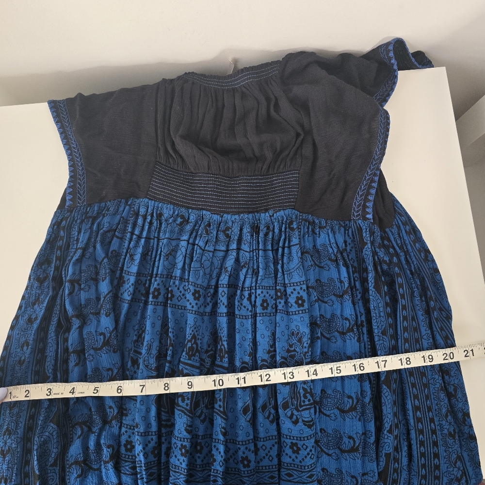 Free People In Search of Paradise A Line Printed Skirt Midi Dress L Blue/Black - Picture 14 of 15